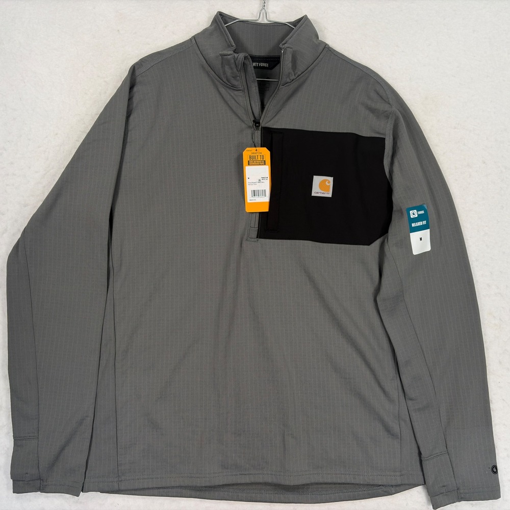 Carhartt Force Relaxed Fit Mock Neck Half-Zip T-Shirt Steel Gray 106423 Mens M